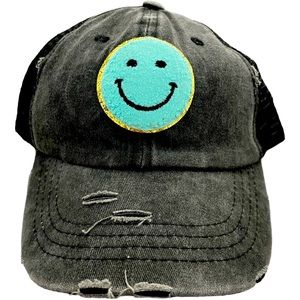 Distressed Smiley Face Trucker Hat NEW